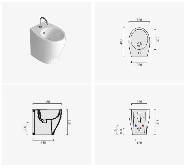 Domus falerii Mascalzone sanitaires au sol, WC, bidet et abattant 