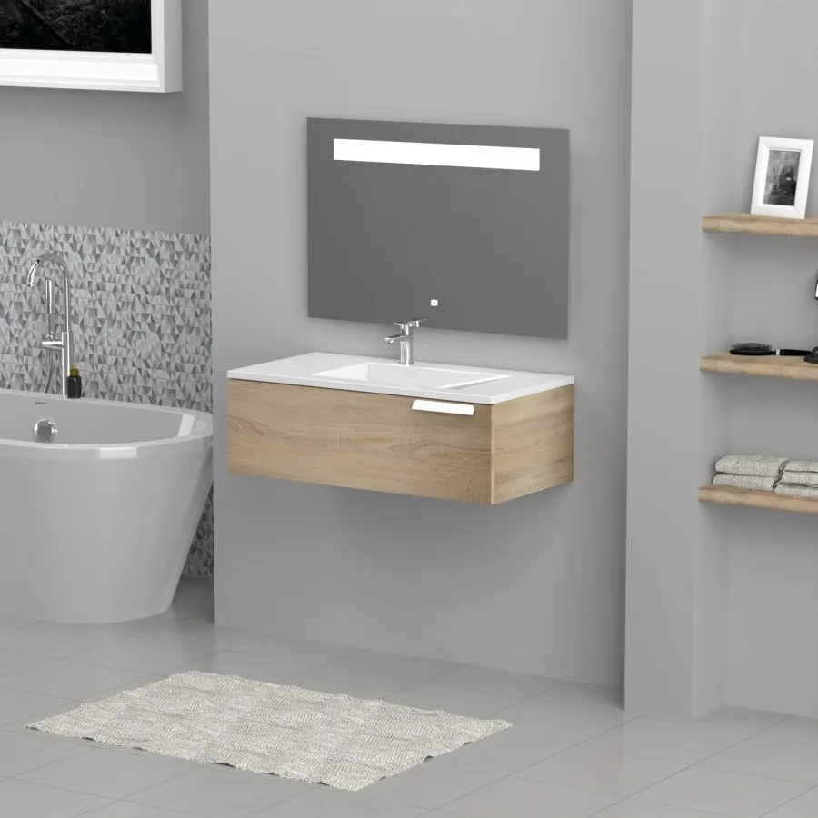 Meuble vasque INFINI 1T 100cm Canelle avec miroir KATHY antibuée