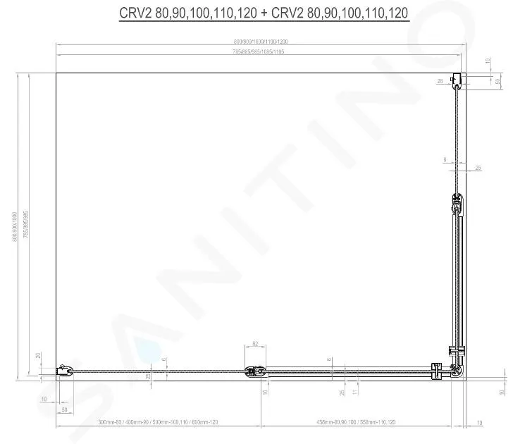 Ravak Chrome - Porte de douche CRV2-80, 78-80 cm, blanc/verre transparent 1QV40100Z1