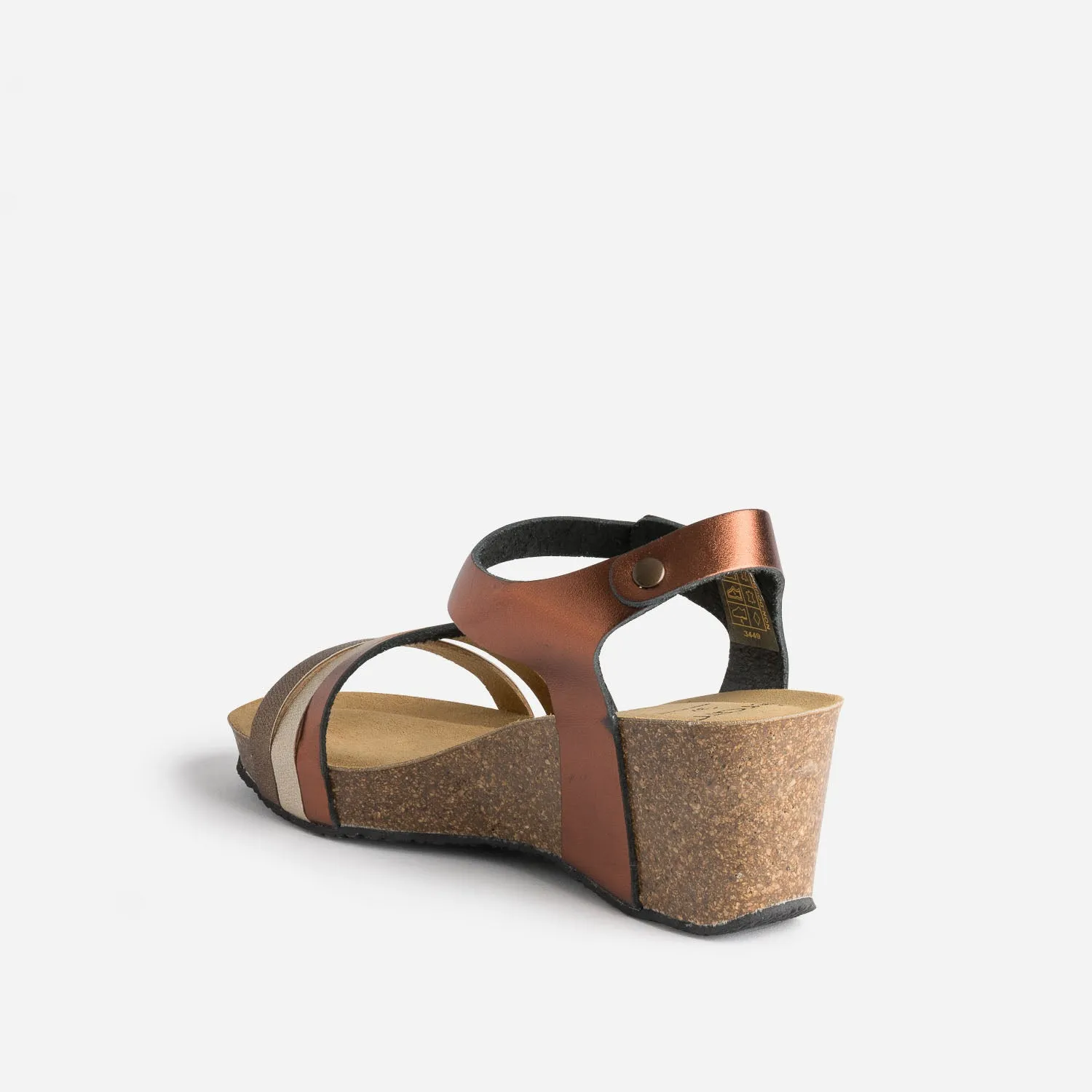 Sandale compensée anatomique marron en cuir métallisé - Sandales Femme | ERAM