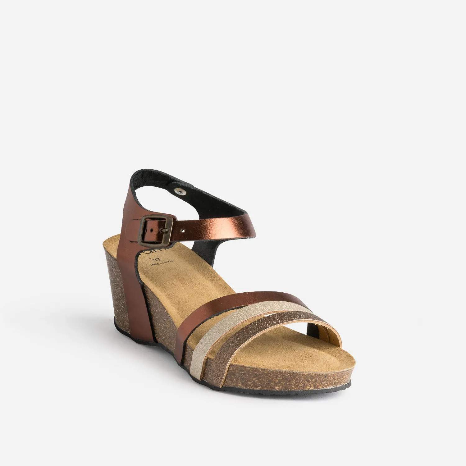 Sandale compensée anatomique marron en cuir métallisé - Sandales Femme | ERAM
