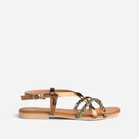 Sandale verte et bronze en cuir - Sandales Femme | ERAM