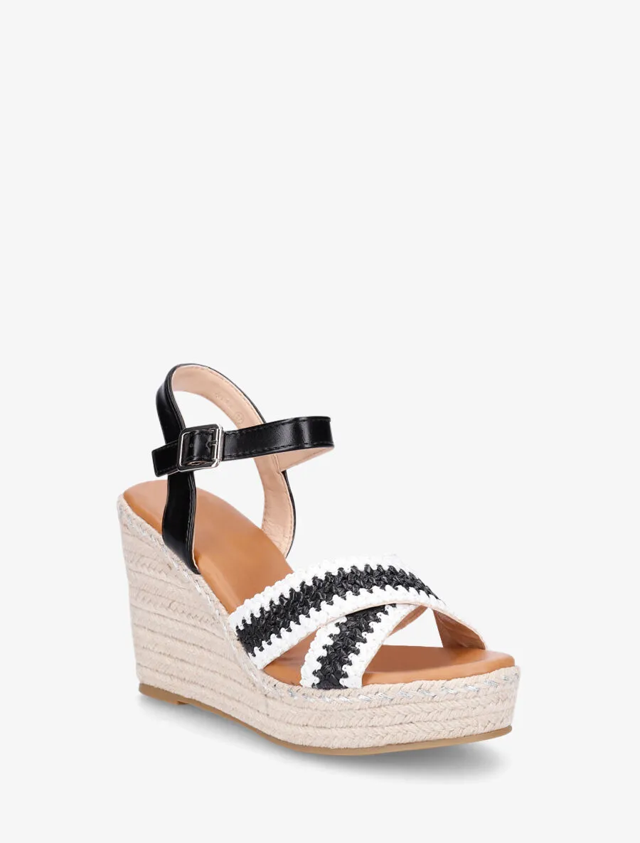 Sandales compensées à brides croisées - Noir