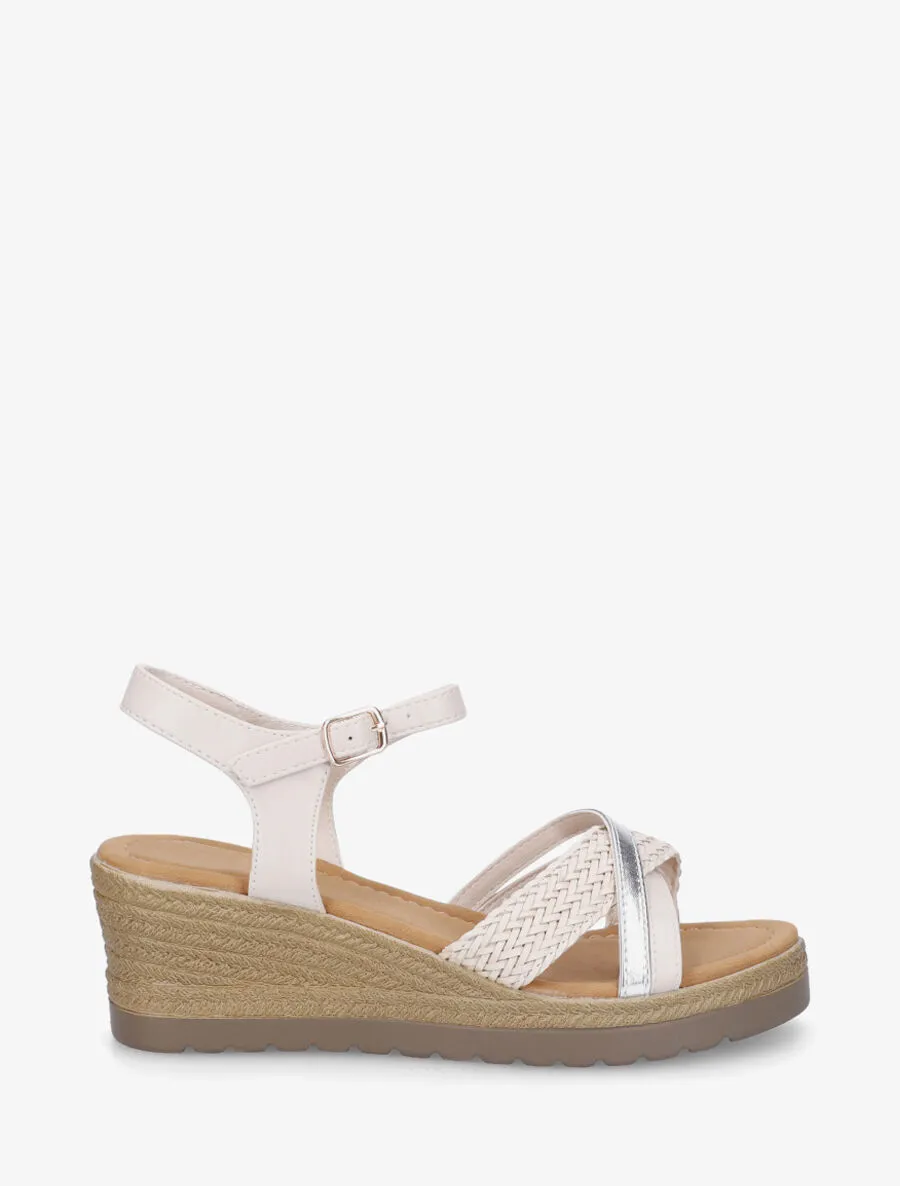 Sandales compensées brides tressées - Beige
