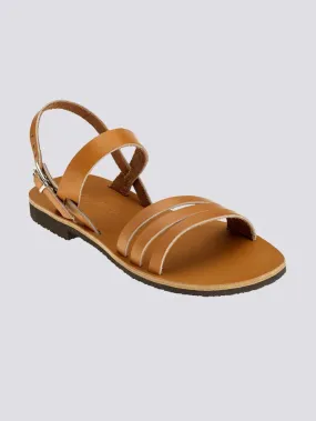 Sandales double bride flora cuir tannage vegetal naturel femme - Max Vincent - Marques de France
