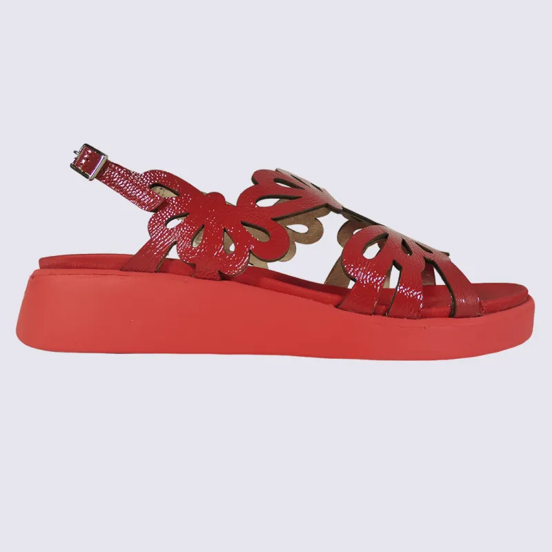 Sandales Wonders, sandales effet floral tendances femme en cuir rouge| Igert Chaussure&Maroquinerie
