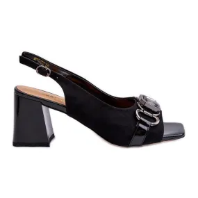 S.Barski Sandales à talons hauts avec décoration pour femme, noir D&amp;A MR38-659 le noir