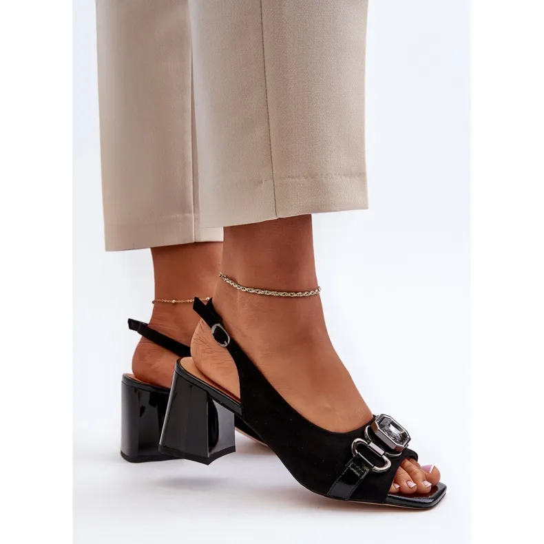 S.Barski Sandales à talons hauts avec décoration pour femme, noir D&amp;A MR38-659 le noir