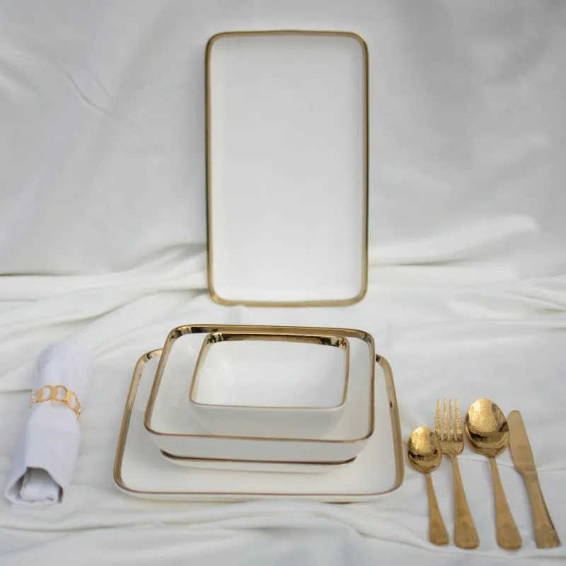 Service de table complet en porcelaine carré 6 personnes