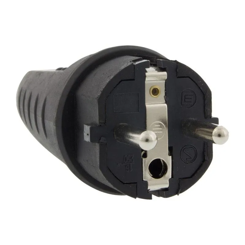 Stekker Randaarde Rubber 10/16 Ampère, Zwart