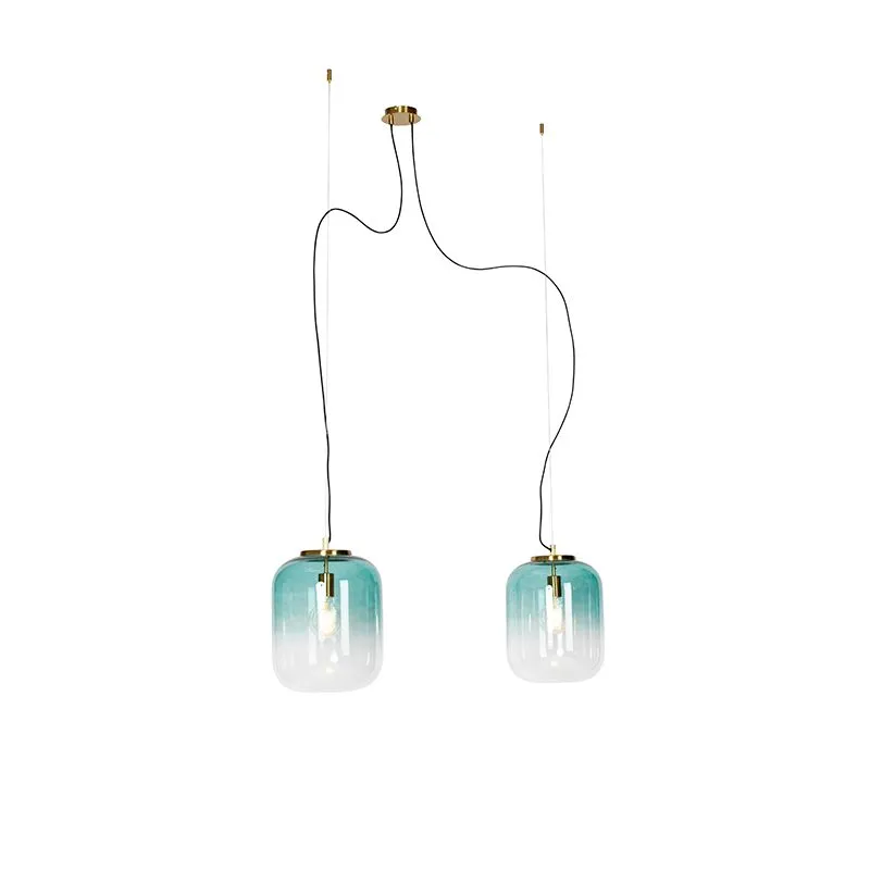 Suspension design or avec verre vert 2 lumières - Bliss