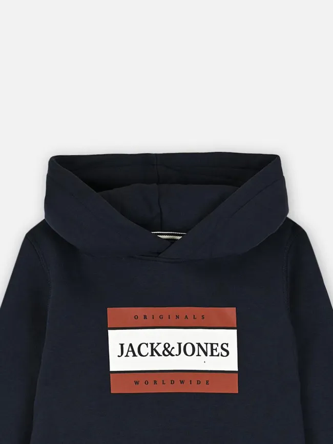 Sweat à capuche box bleu marine garçon - Jack & Jones | wimod