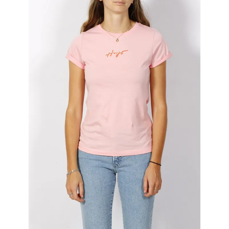 T-shirt slim logo signature rose femme - Hugo  | wimod
